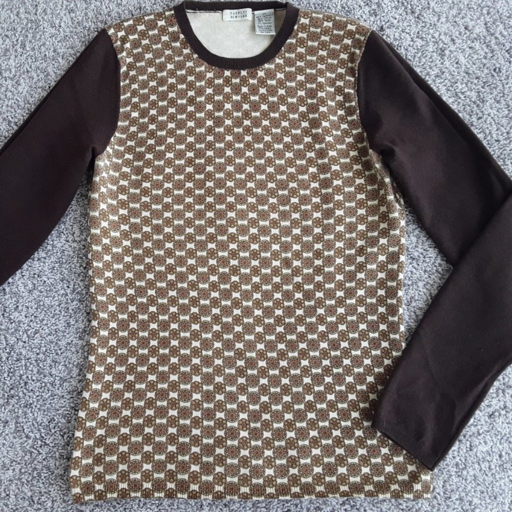Barneys New York Brown Cashmere/Cotton Multicolor Sweater - Picture 6 of 6